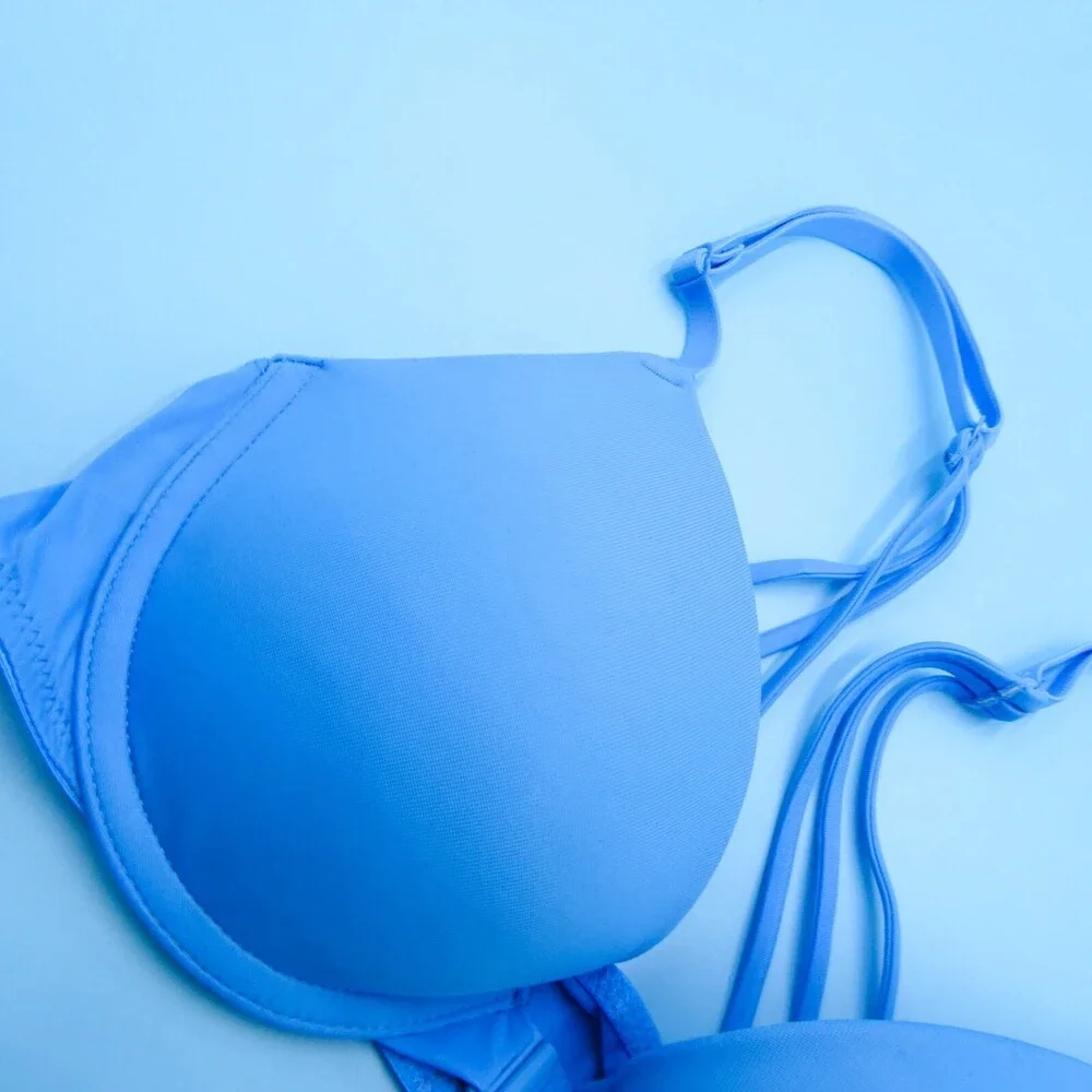 Victorias Secret 32B Wear Everywhere Push‎ Up Bra Blue Underwired Lingerie New